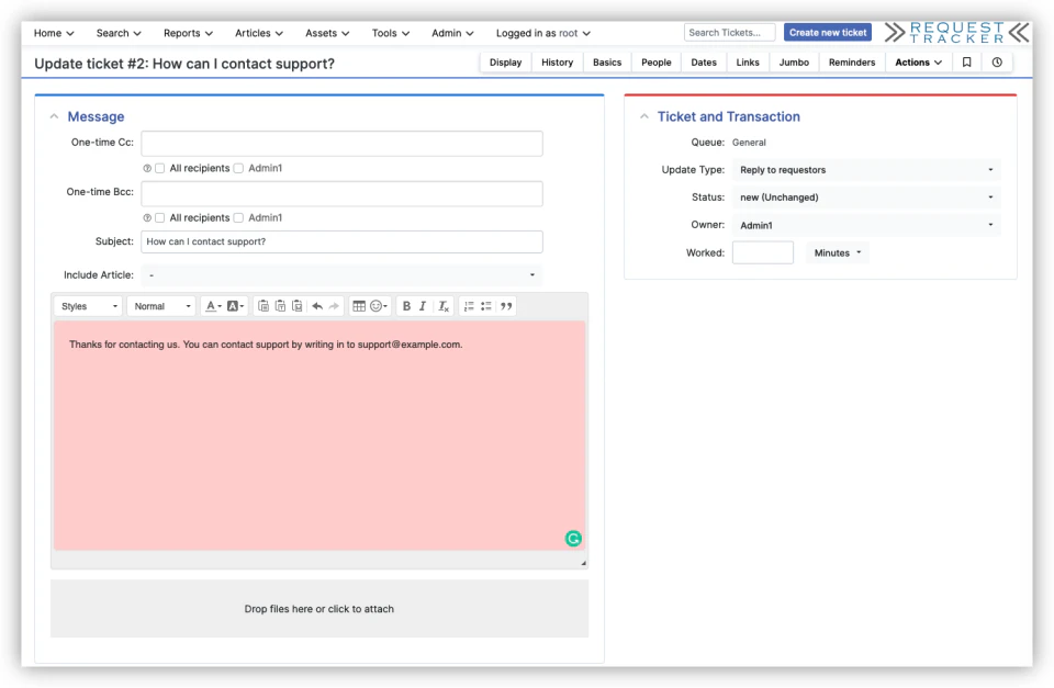 screenshot of Request Tracker